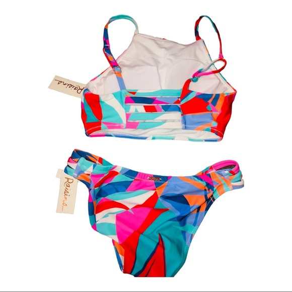 Abstract colorblock 2piece geometric print halter bikini set size XS new - Picture 8 of 14